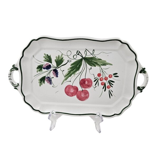 Hand Painted Zanolli Ceramic Serving Tray Floral Design Handles Italy Vintage - Picture 1 of 10